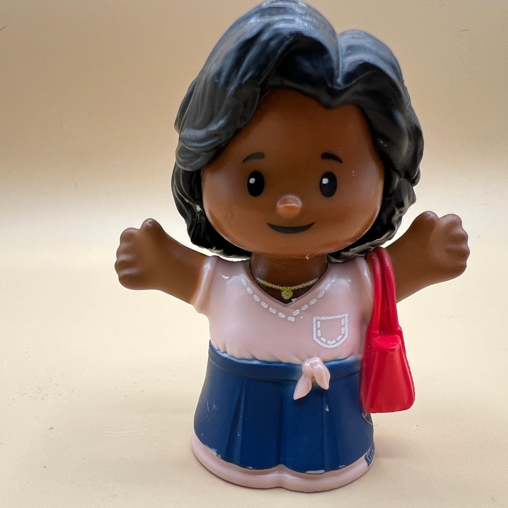 Fisher-Price Little People Woman Figure Pink Shirt Blue Skirt Red Bag Tote Toy